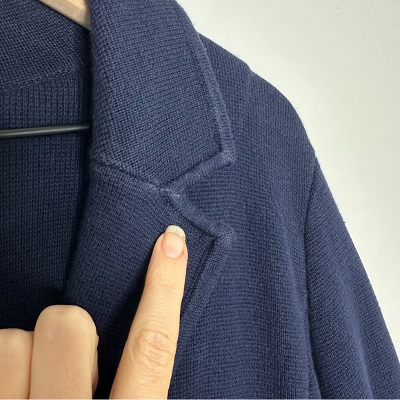 Lauren Ralph Lauren 100% Cotton Sweater Knit Blazer Navy Blue XL Preppy Gold - Picture 9 of 11